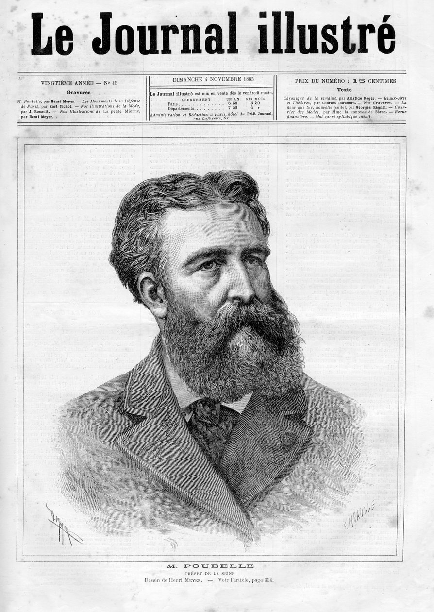 Porträtt av Eugene Rene Poubelle (1831 - 1907), fransk tjänsteman och prefet av Seine - omslag till "The Illustrous Journal" från 1883 av Unknown artist