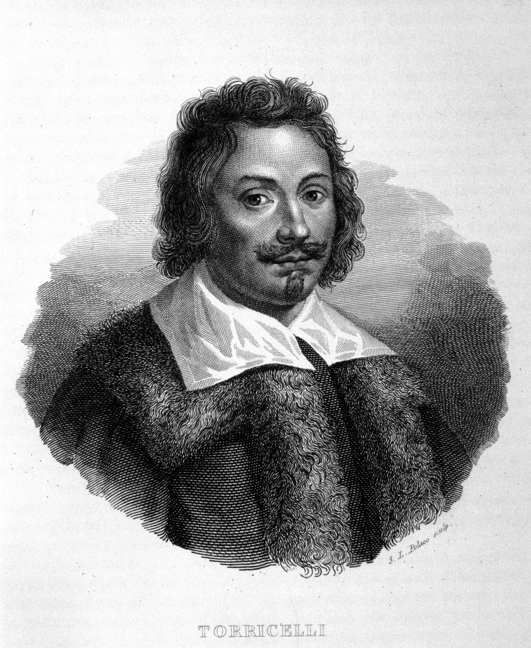 Porträtt av Evangelista Torricelli eller Toricelli (1608 - 1647), italiensk fysiker. Italiensk gravyr från 1800-talet av Unknown artist