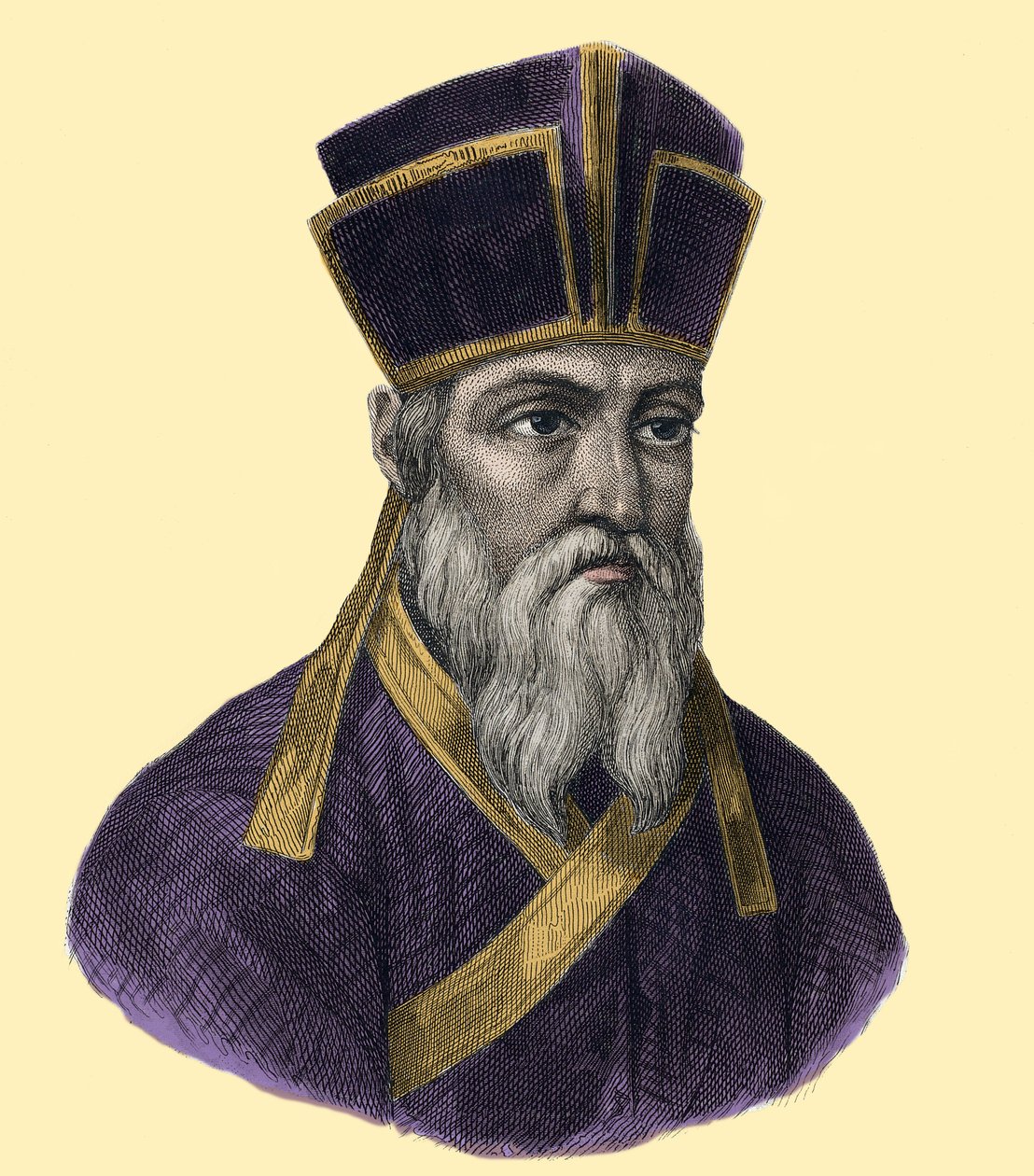 Porträtt av fader Matteo Ricci (1552-1610), italiensk jesvit, grundare av den katolska missionen i Kina”” Gravyr från 1800-talet av Unknown artist