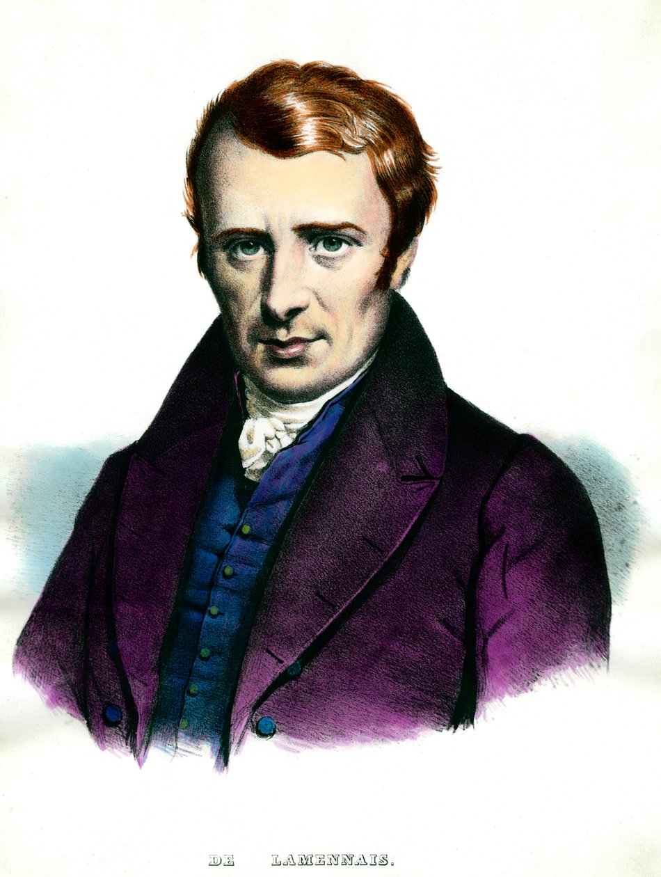 Porträtt av Felicite Robert de Lamennais (1782-1854), fransk författare. Gravyr av 1800-talets privatsamling av Unknown artist