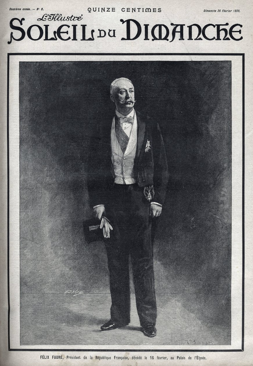 Porträtt av Felix Faure (1841-1899), Frankrikes president publicerad under hans död den 16 februari i Palais de l