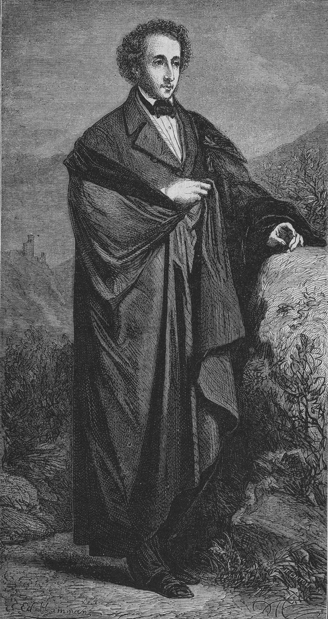 Porträtt av Felix Mendelssohn - Bartholdy (1809 - 1847) tysk kompositör av Hamman. av Unknown artist