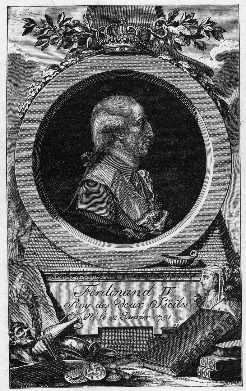 Porträtt av Ferdinand I av de två Sicilierna (eller Ferdinand IV av Neapel) (1751-1825) - gravyr från 1800-talet av Unknown artist