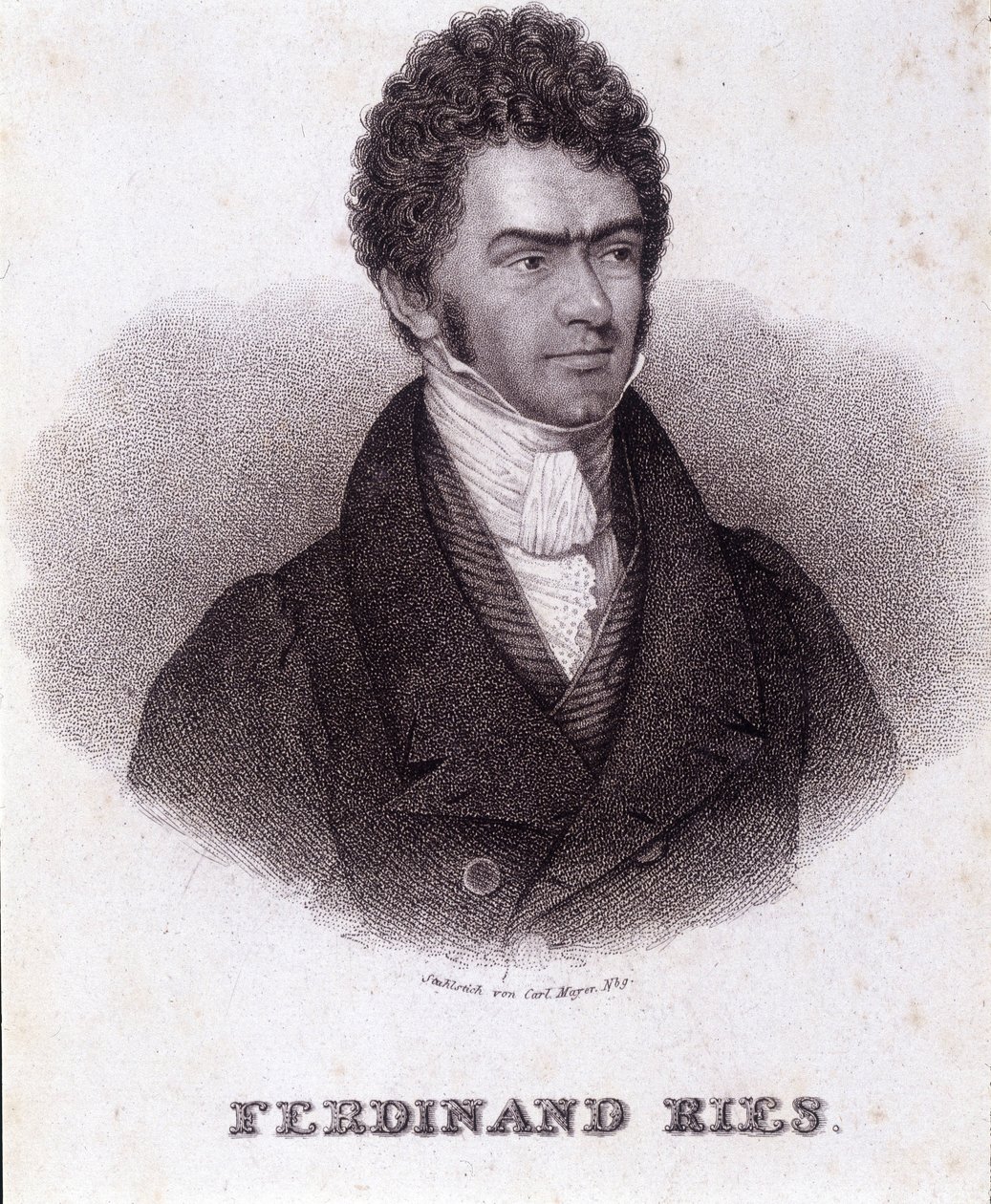 Porträtt av Ferdinand Ries (1784 - 1838) tysk kompositör och pianist. Gravyr av 1800-talet. av Unknown artist