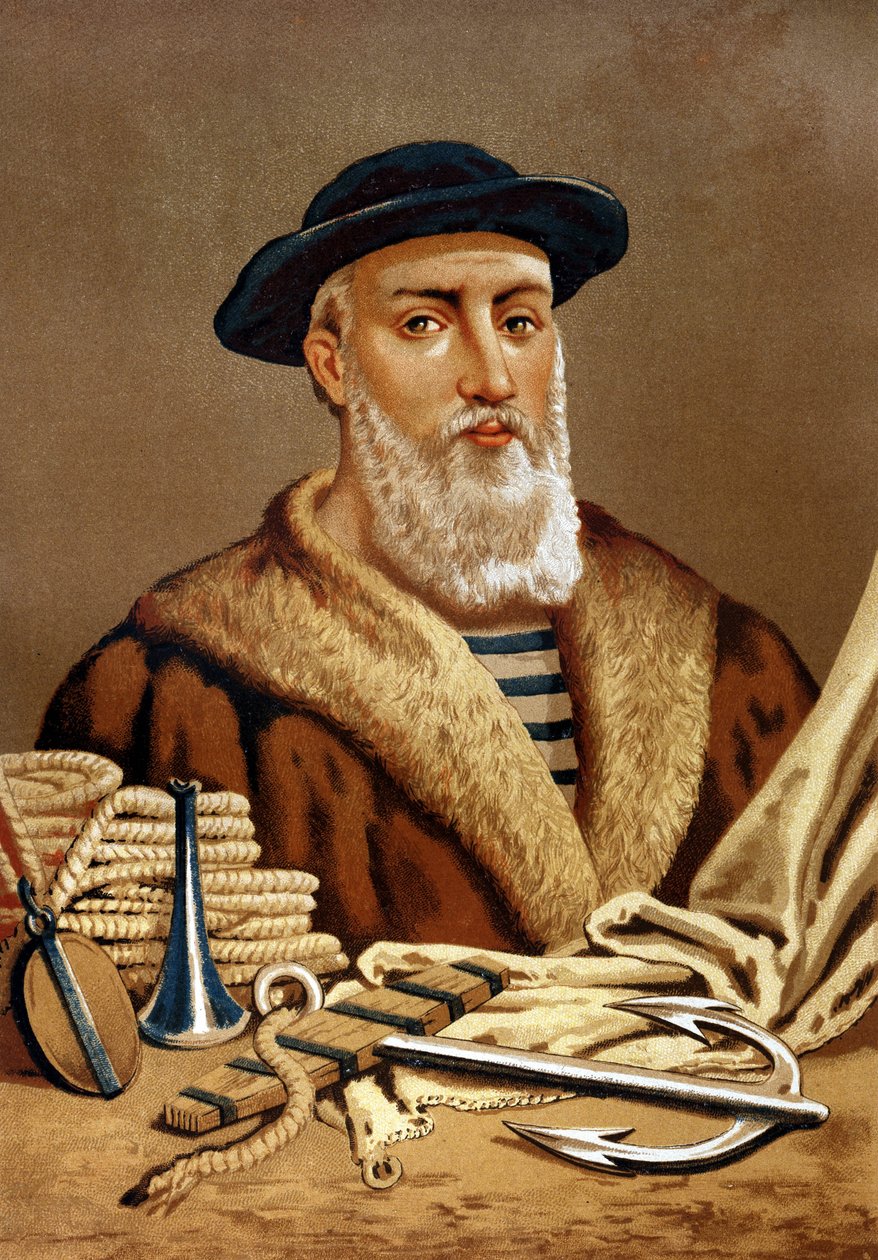 Porträtt av Fernando de Magellan. på portugisiska Fern¿o de Magalh¿es portugisiska navigator (1480 till 1521). efter kända män och kvinnor. Barcelona 1877. av Unknown artist