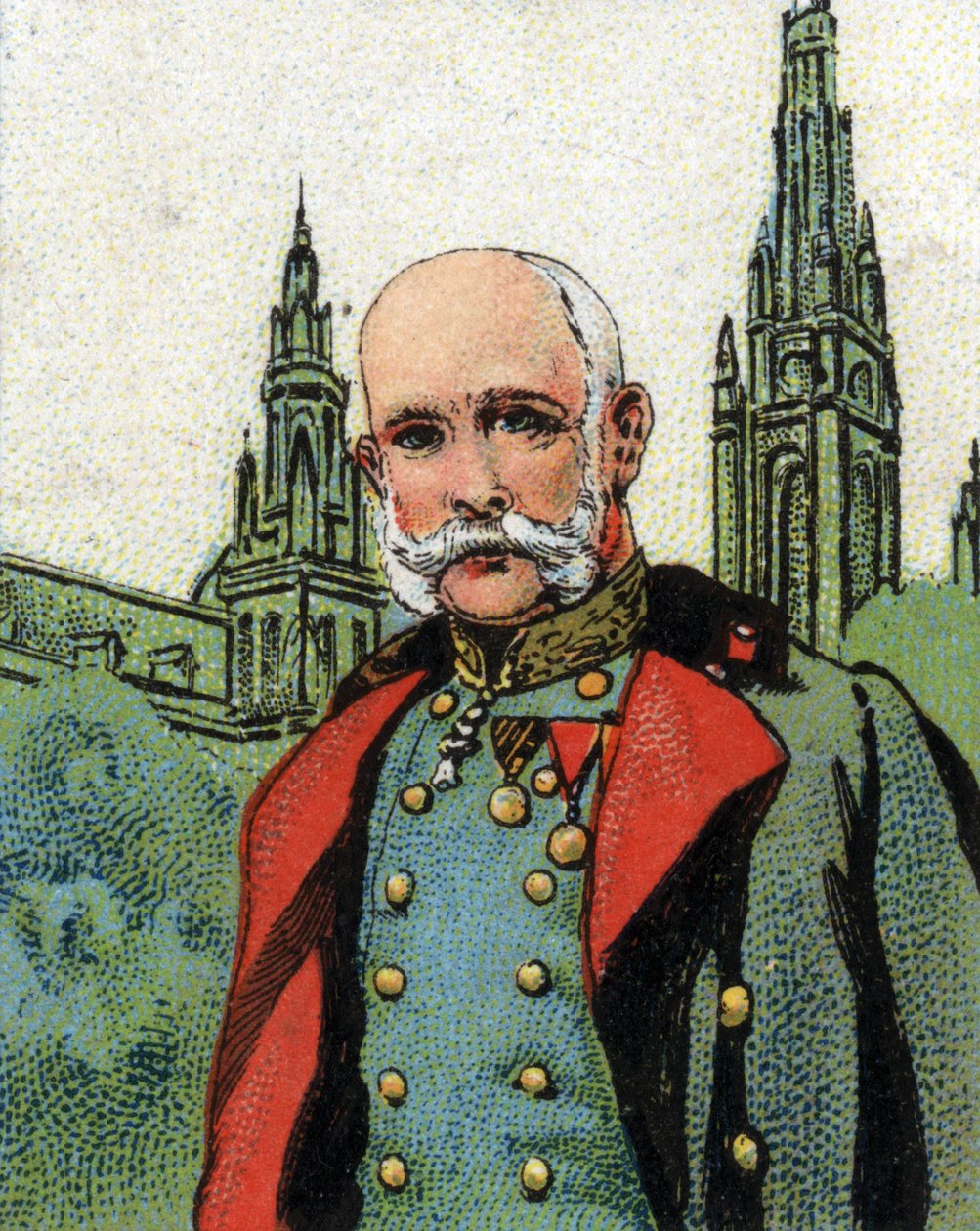 Porträtt av Francois Joseph I (1830-1916), kejsare av Österrike. Kromolitografi. av Unknown artist