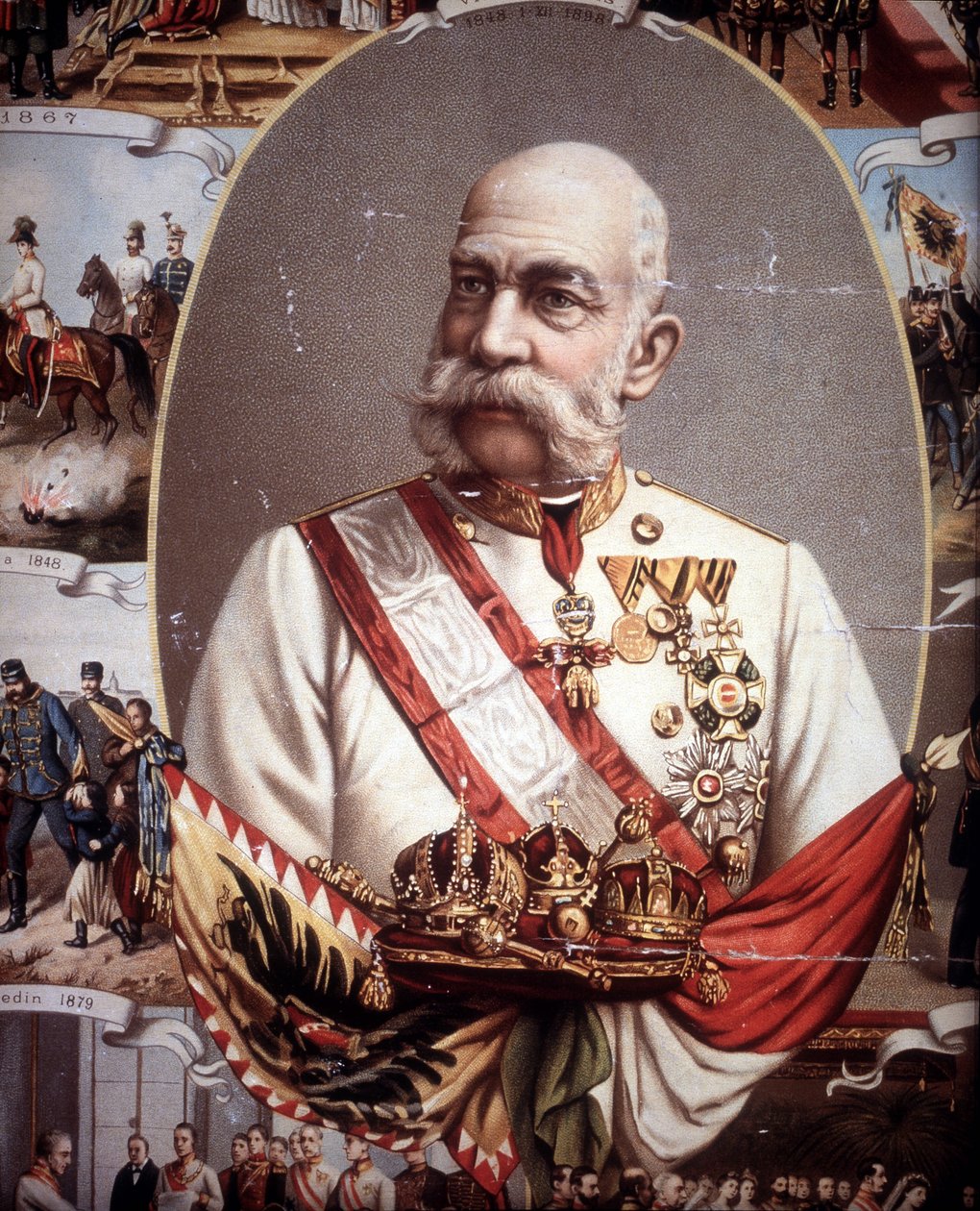 Porträtt av François Joseph I (1830 -1916). Kejsare av Österrike och kung av Ungern. kromolitografi från slutet av 1800-talet.. av Unknown artist