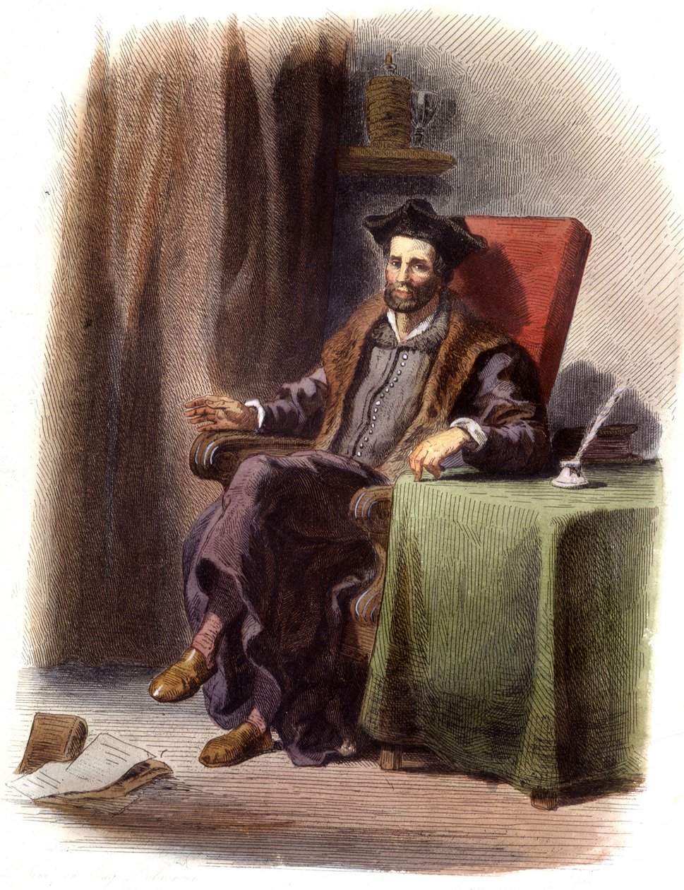 Porträtt av François Rabelais sittande (1483-1553) - i "" Le Plutarque francais", Ed. Mennechet av Unknown artist