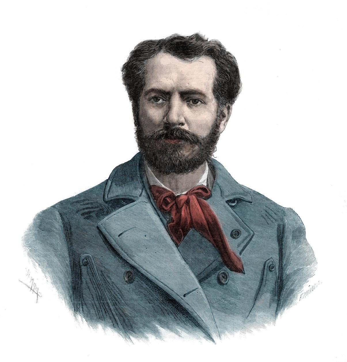 Porträtt av Frederic Auguste Bartholdi (1834-1904), fransk skulptör - gravyr 1883 av Unknown artist