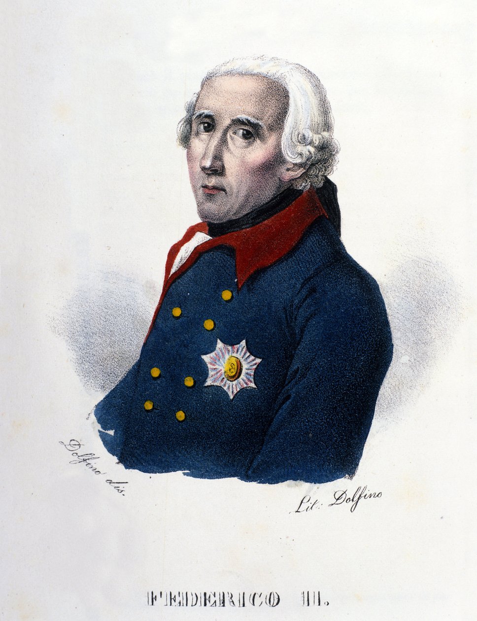 Porträtt av Fredrik II av Preussen (1712-1786) känd som Fredrik den store. Gravyr av 1800-talet. . av Unknown artist