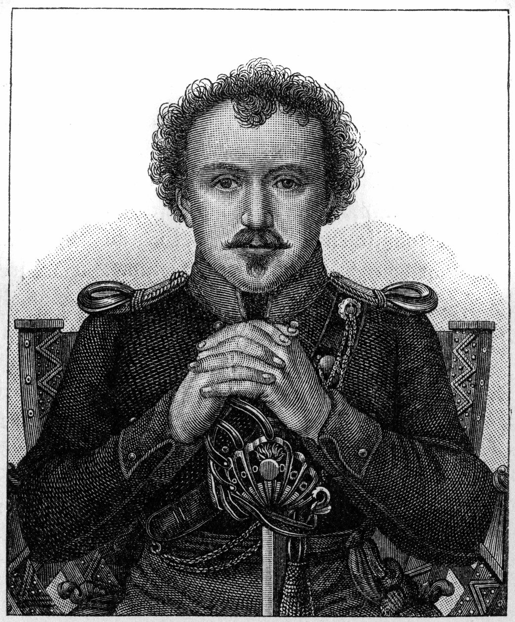 Porträtt av Friedrich Heinrich Karl de la Motte, baron Fouque känd som La Motte-Fouque (1777-1843) tysk romantisk författare. av Unknown artist