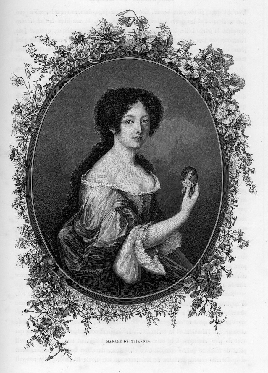 Porträtt av Gabrielle de Rochechouart de Mortemart, Marquise de Thianges (1633 -1693), fransk aristokrat - Gravyr från 1862 i "" Världens drottningar"" av våra första författare. Bok utgiven under ledning av J. G. D. ARMENGAUD. av Unknown artist