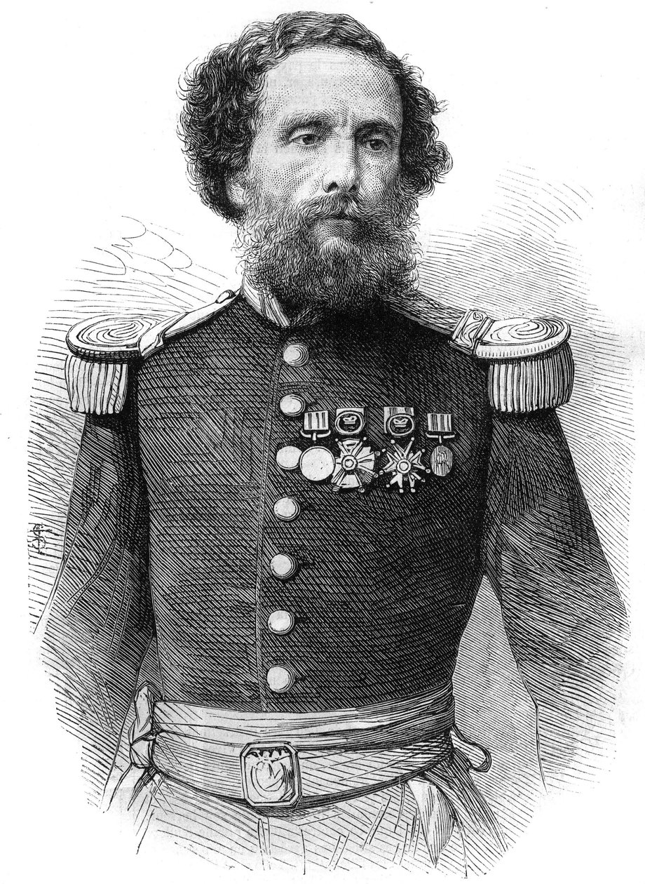 Porträtt av general Juan Antonio Pezet (1809-1879) Republiken Perus president. Gravyr i "The Illustrious Universe" av Unknown artist