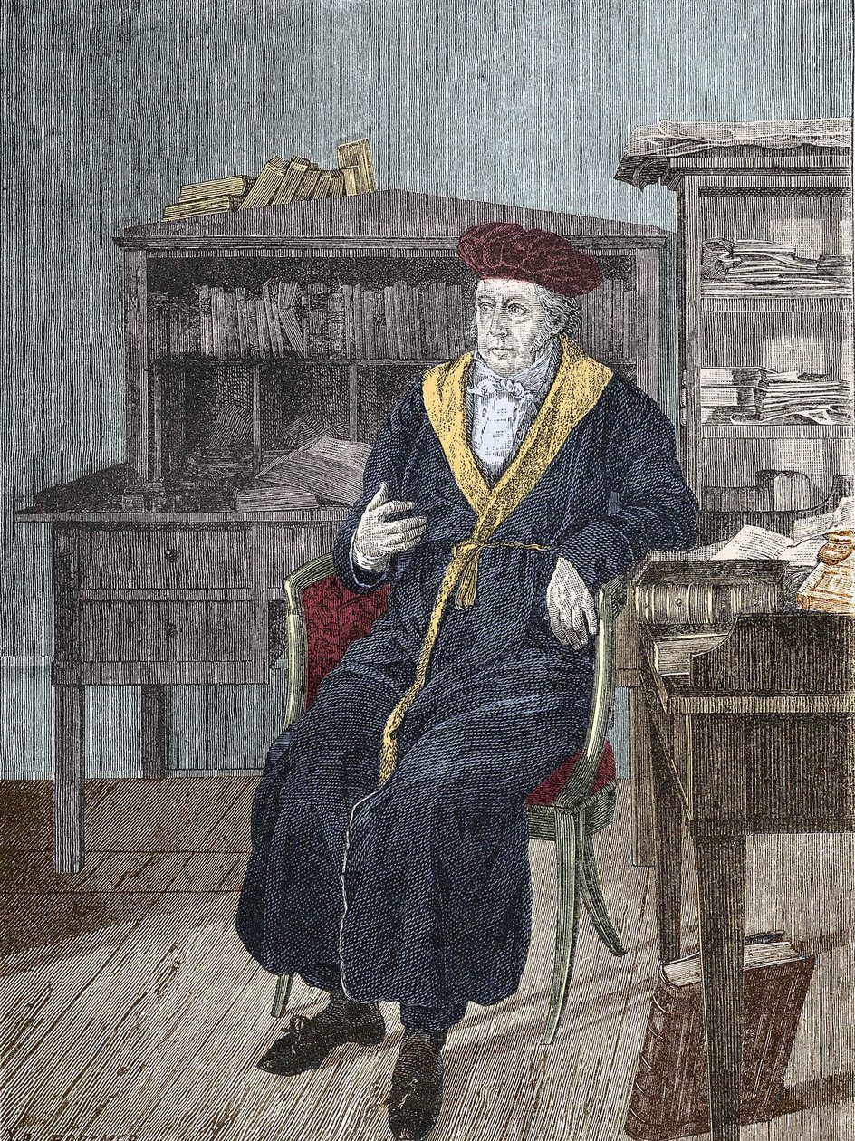 Porträtt av Georg Wilhelm Friedrich Hegel på hans kontor (1770 - 1831) tysk filosof av Unknown artist