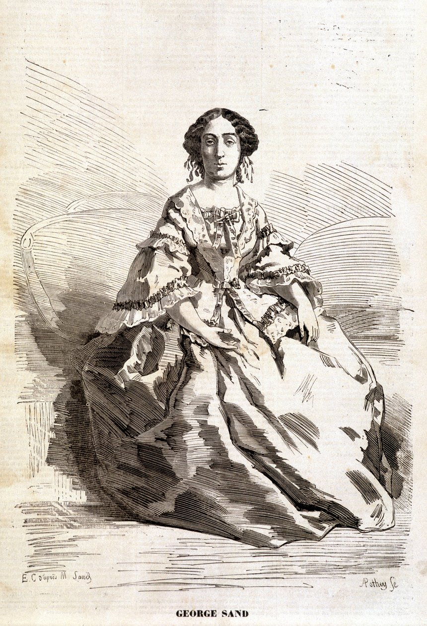 Porträtt av George Sand (Aurore Dupin, Baronne Dudevant) (1804-1876). av Unknown artist