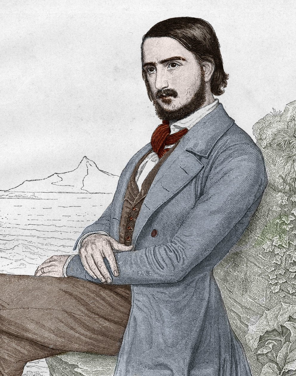 Porträtt av Georges (Georg) Herwegh (1817-1875) tysk poet, baserat på målningen av C. HITZ. av Unknown artist