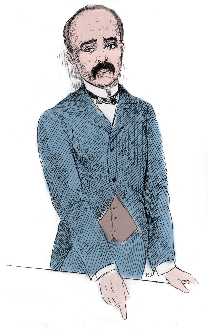 Porträtt av Georges Benjamin Clemenceau (1841-1929) fransk politiker under diskussionerna om frågan om Tonkin och Frankrike. Gravyr i "" Le Monde Illustré"" av Unknown artist