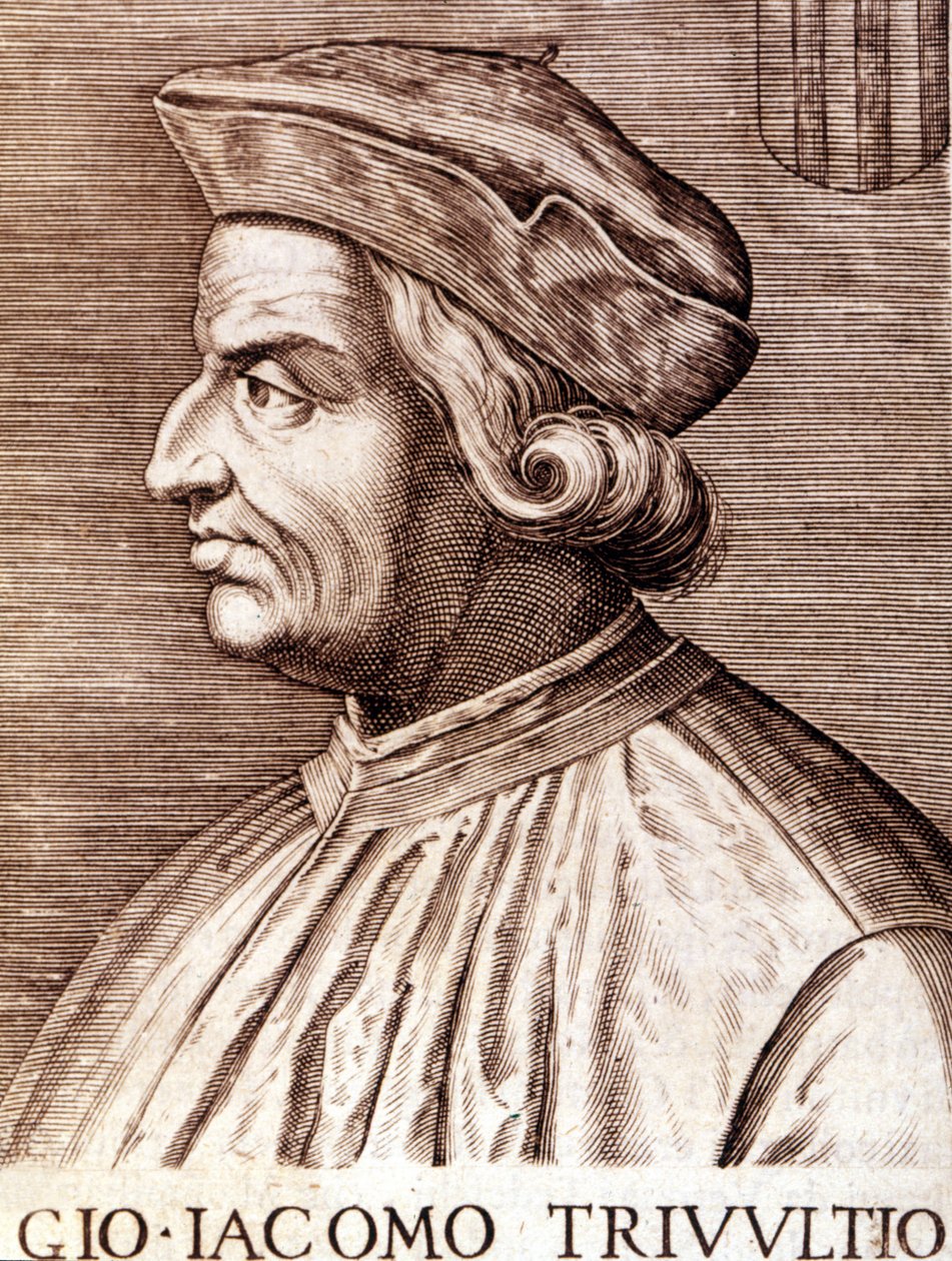 Porträtt av Giangiacomo Trivulzio (marskalk Trivulce) Marquis de Vigevano på franska Trivulce. Marskalk av Frankrike (1448 till 1518). Gravyr från 1600-talet av Unknown artist