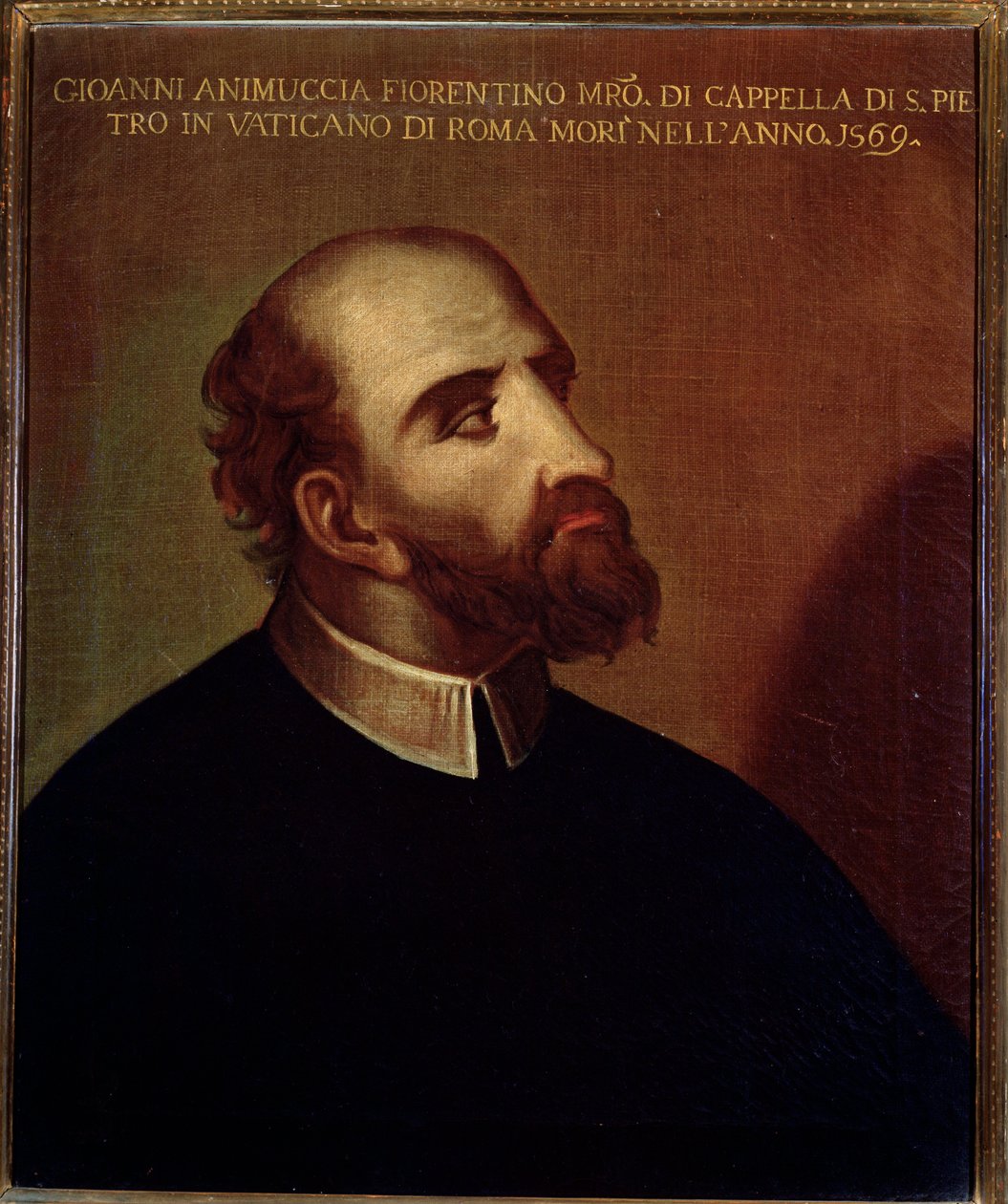 Porträtt av Giovanni Animuccia (1514 ca-1571) italiensk kompositör Anonym målning. Bolognas civila bibliografiska museum från 1500-talet av Unknown artist