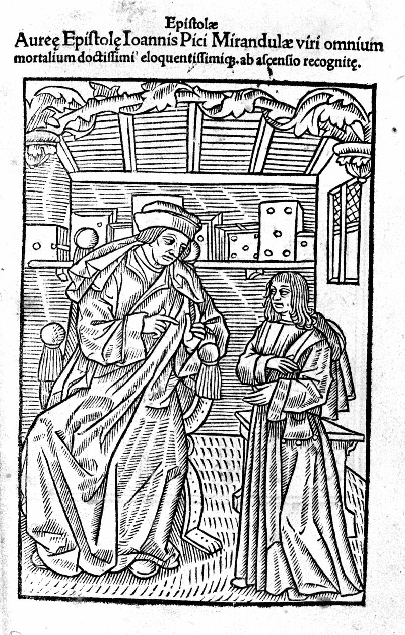 Porträtt av Giovanni Pico della Mirandola (Jean Pic de la Mirandole). Titelsida för "" Epistole auree "" av Unknown artist