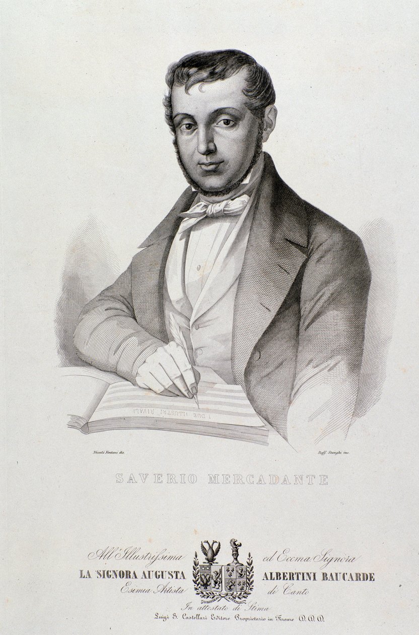 Porträtt av Giuseppe Saverio Mercadante (1795-1870), italiensk kompositör Litografi. 1800-talet. Bologna, medborgarmuseum för musik av Unknown artist