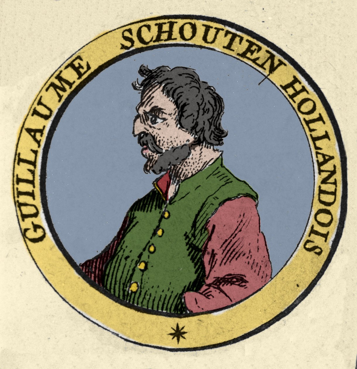 Porträtt av Guillaume (Willem Cornelisz) Schouten (eller Schoutten) (1567-1625) holländsk navigatör. Gravyr av 1800-talet av Unknown artist