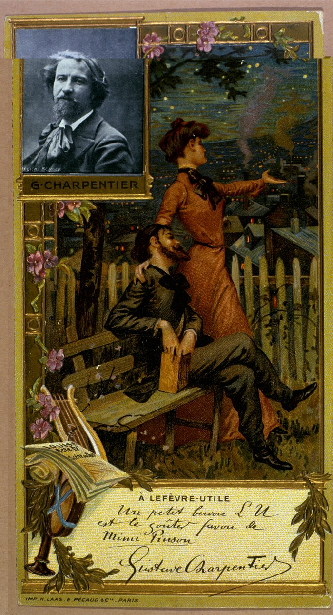 Porträtt av Gustave Charpentier. kromolitografi för märket A Lefèvre Utile. Sent 1800-tal. av Unknown artist