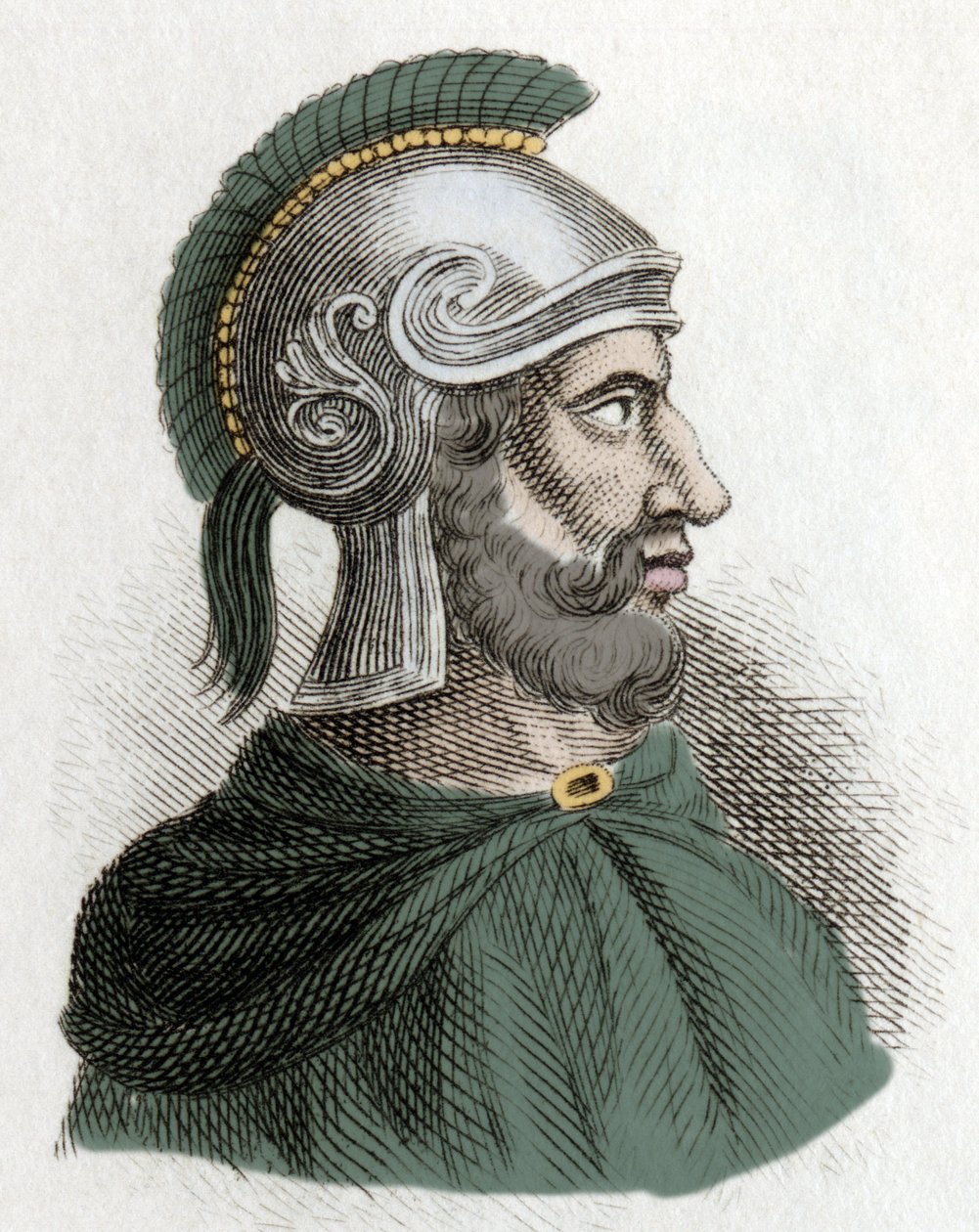 Porträtt av Hamilcar Barca (eller Barcas) (cirka 275-228 f.Kr.), statsman och karthagisk general, grundare av Barcidesdynastin och fader till Hannibal. Gravyr av 1800-talet. av Unknown artist