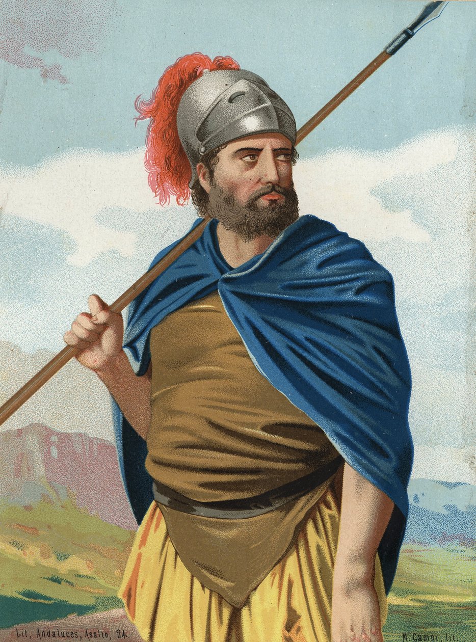 Porträtt av Hannibal eller Hannibal Carthaginian War Man (Punic) (247 f.Kr. - 183 f.Kr.). efter "" kända män och kvinnor "". Barcelona 1877. av Unknown artist