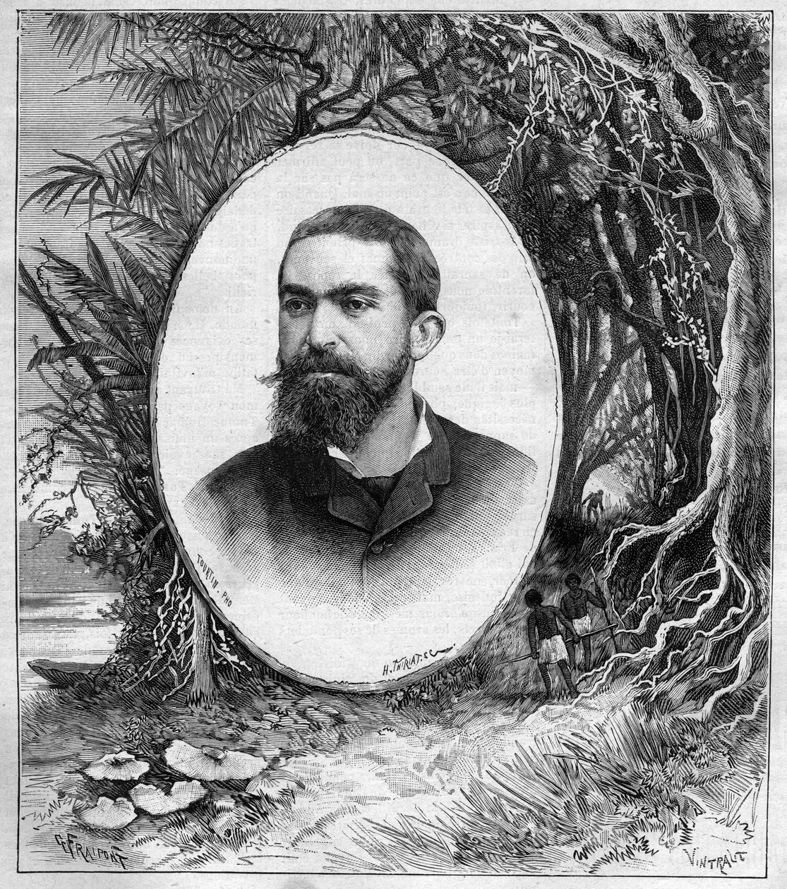 Porträtt av Henri Coudreau (1859-1899), professor i geografi och utforskare av Amazonas (Brasilien) - gravyr i journal des voyages 1889 av Unknown artist