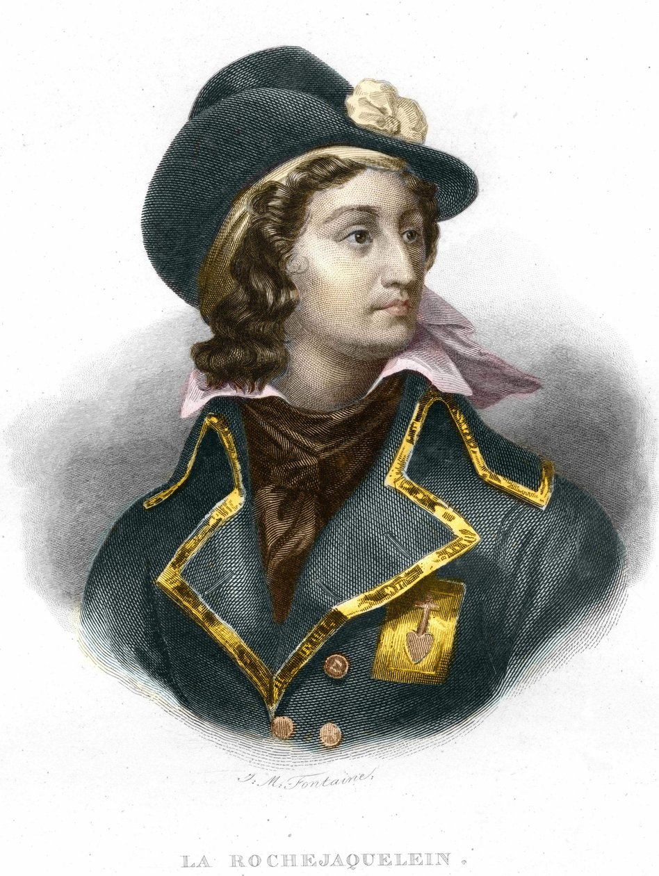 Porträtt av Henri du Vergier, greve av La Rochejaquelein (eller Verger de La Rochejacquelein) (1772-1794), gravyr av General Vendeen från 1854 av Unknown artist