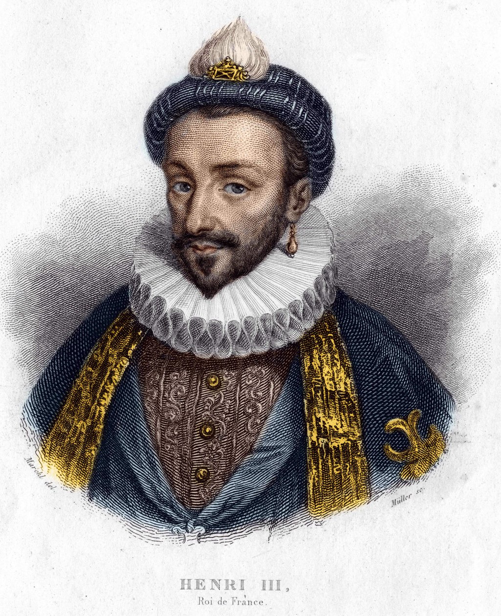 Porträtt av Henrik III (1551 - 1589), kung av Frankrike gravyr från 1800-talet av Unknown artist