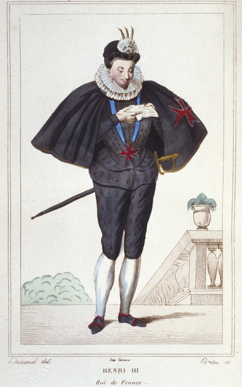 Porträtt av Henrik III (1551 - 1589), kung av Frankrike. gravyr från 1830 av Unknown artist