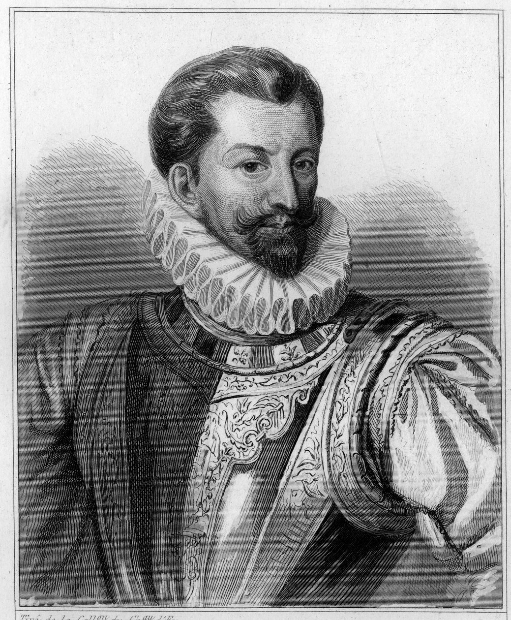 Porträtt av Henrik I av Lorraine, 3:e hertig av Guise, dit le Balafré (1550 - 1588) - i "Histoire des Français" av Lavallée, gravyr, sd. av Unknown artist
