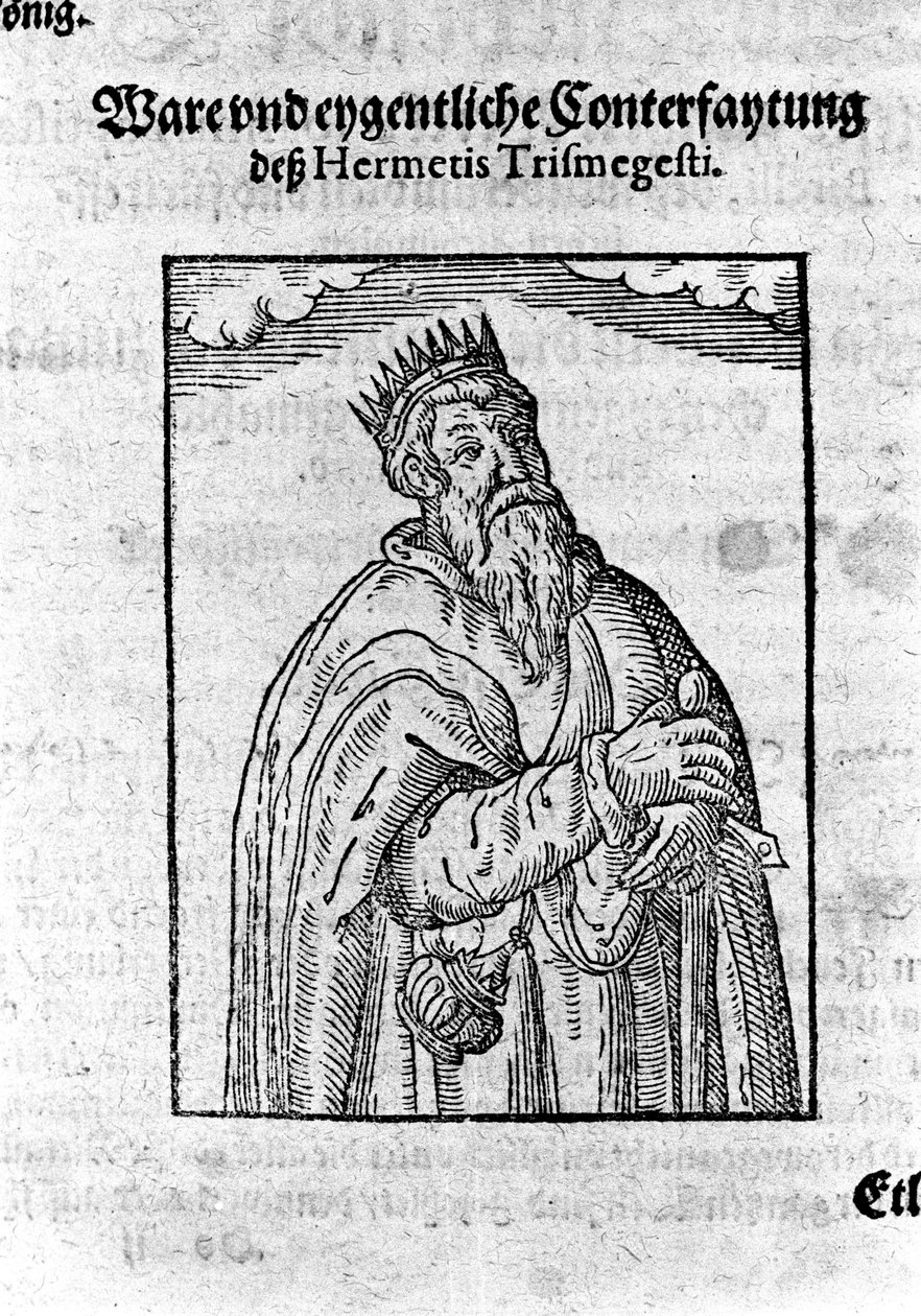 Porträtt av Hermes Trimegiste (Trismegistus), astrolog. Gravyr från "Alchimia Nova" av Giovanni Battista Birelli av Unknown artist