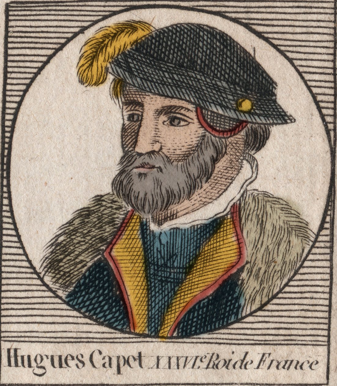Porträtt av Hugues I Capet (ca 941 - 996), hertig av Frankrike då kung av Frankrike - Porträtt av Hugues I Capet (c941-996), kung av Frankrike - gravyr från "Instruction sur l