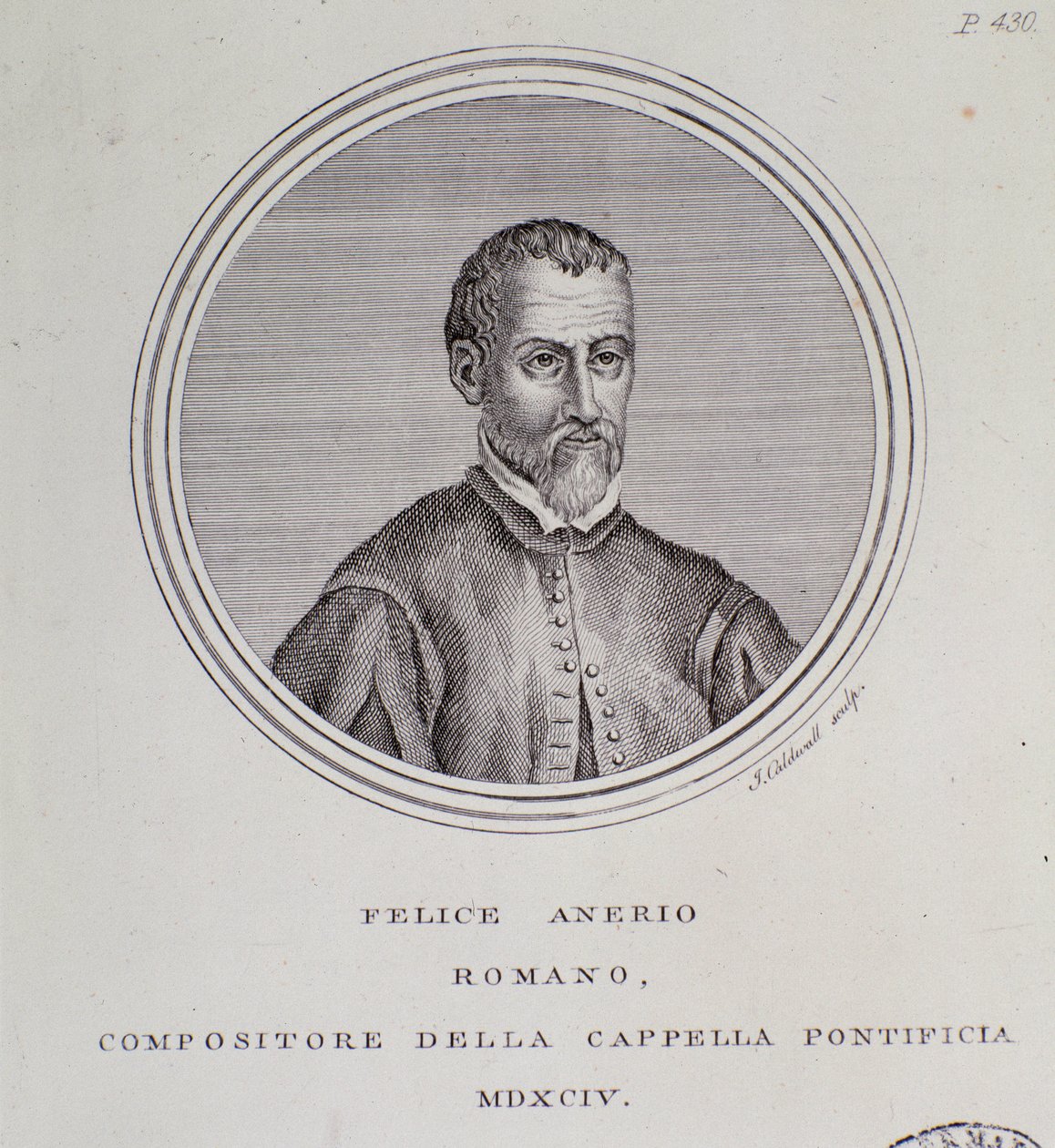 Porträtt av den italienska kompositören Felice Anerio (gravyr av Unknown artist