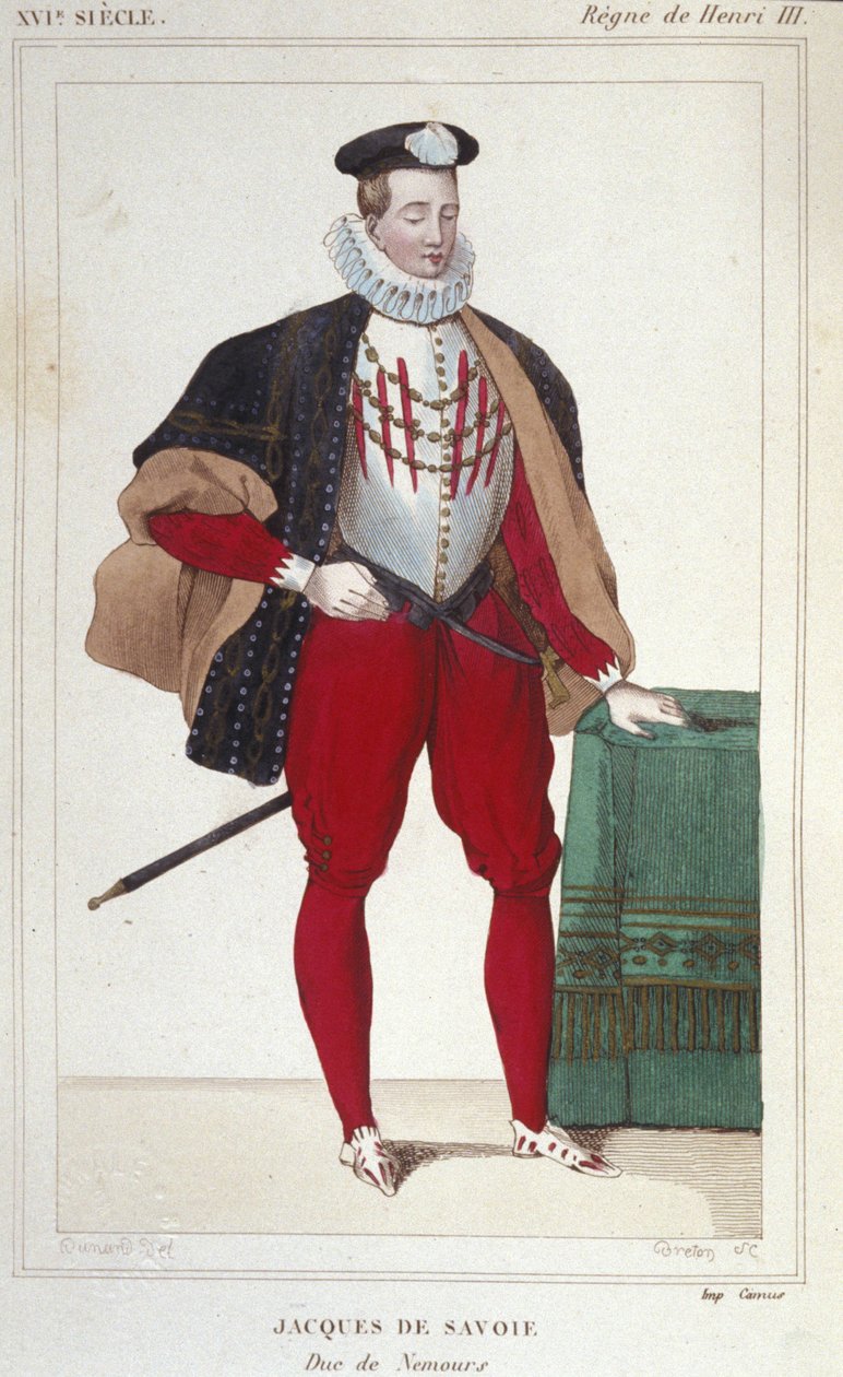 Porträtt av Jacques de Savoie Nemours (1531-1585), greve av Geneve och hertig av Nemours från 1533 till 1585. Gravyr från 1830. av Unknown artist