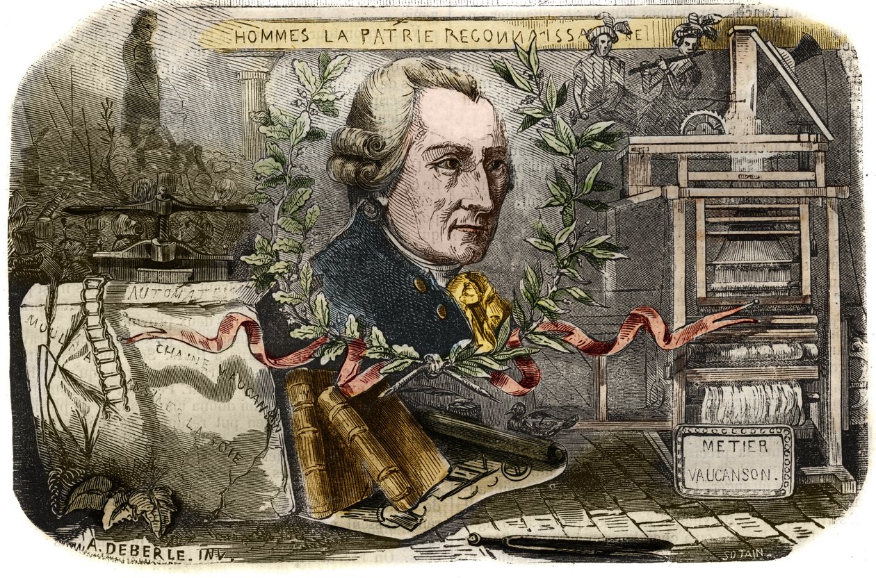 Porträtt av Jacques de Vaucanson (1709-1782), fransk mekaniker och uppfinnare av automater. Gravyr från 1857 i "" Le Musee Des Sciences"" av Unknown artist