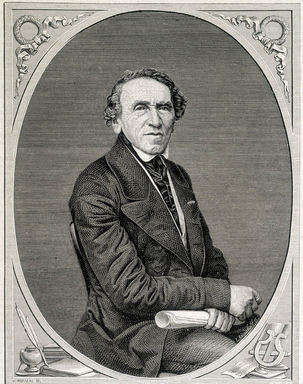 Porträtt av Jakob Liebmann Beer, känd som Giacomo Meyerbeer (1791 - 1864), tysk kompositör. Gravyr 1800-talet. av Unknown artist