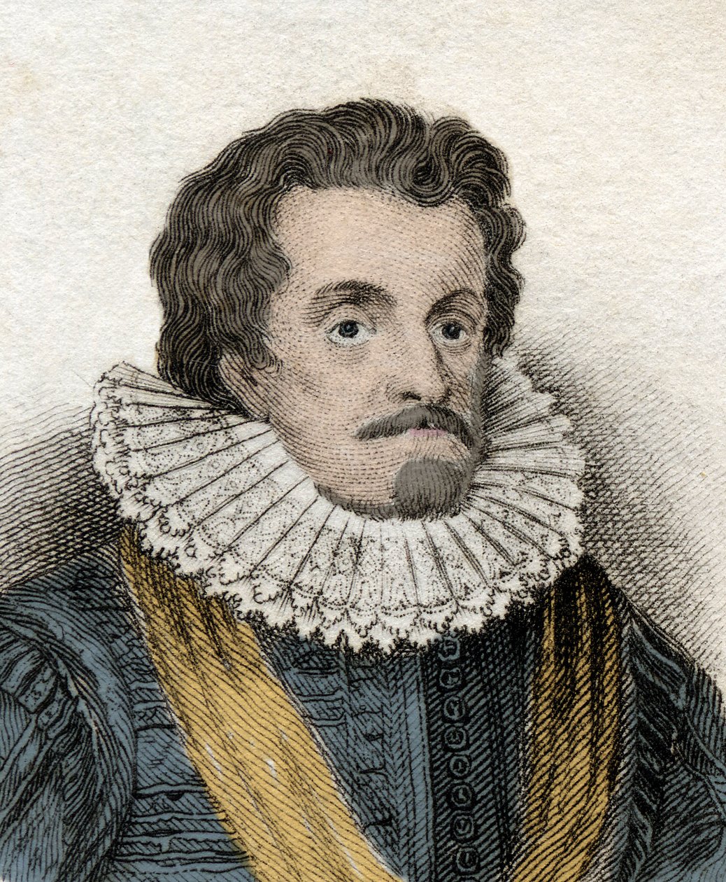 Porträtt av James I (James 1st Stuart) (1566-1625), kung av England och Irland (eller James VI (eller James VI), kung av Skottland) Gravyr från 1800-talet. av Unknown artist