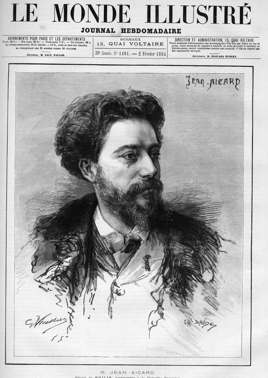 Porträtt av Jean Aicard (1848-1921), fransk författare. Gravyr i ""The Illustrated World"" av Unknown artist