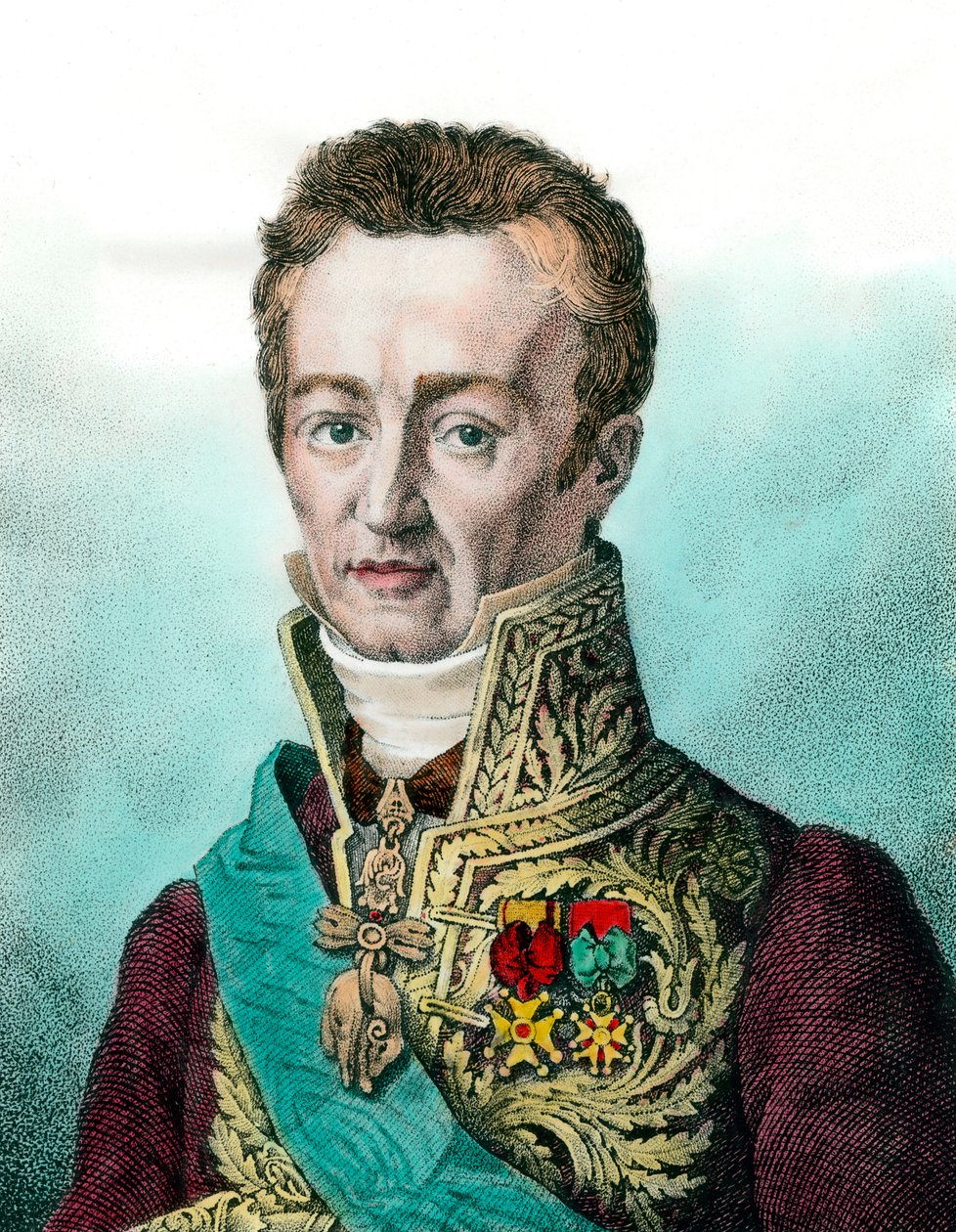 Porträtt av Jean Baptiste (Jean-Baptiste), Comte de Villele (1773-1854) Fransk politiker Gravyr från 1800-talet Privat samling av Unknown artist
