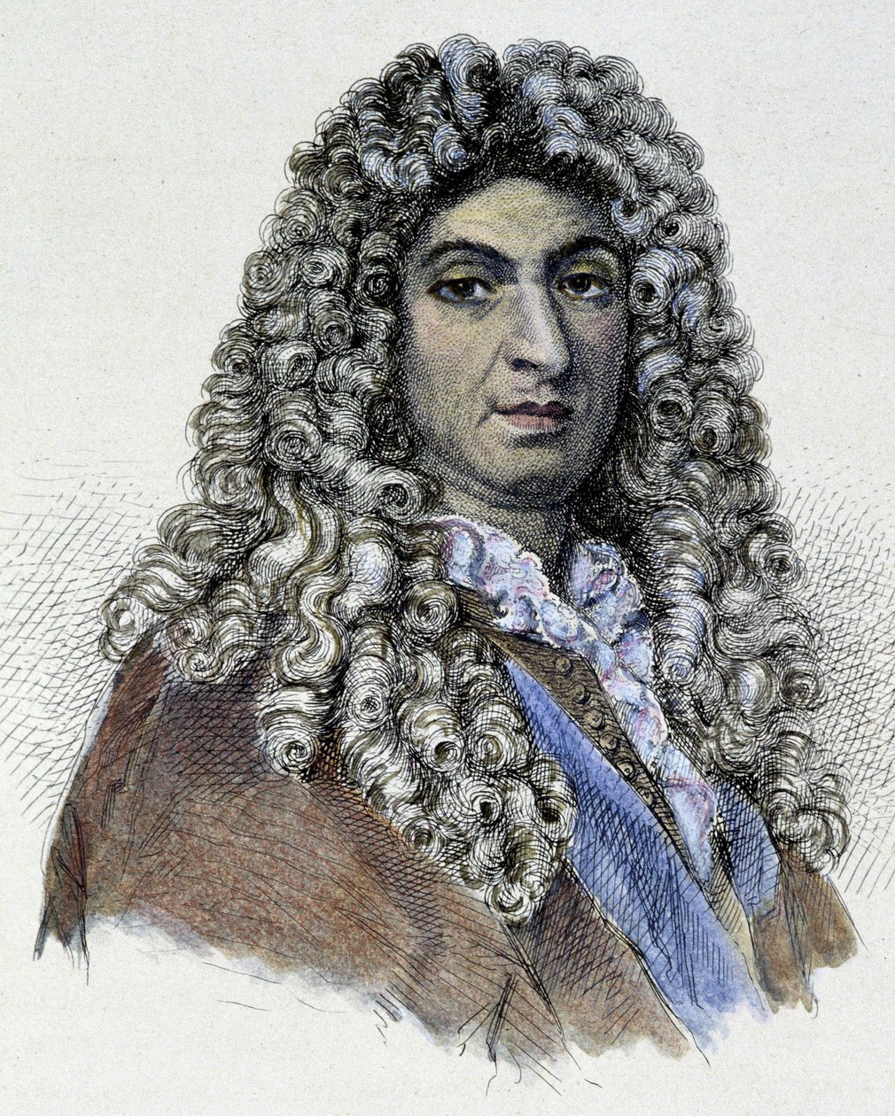 Porträtt av Jean Baptiste Lully (Giovanni Battista Lulli) (1632-1687) - gravyr av Unknown artist