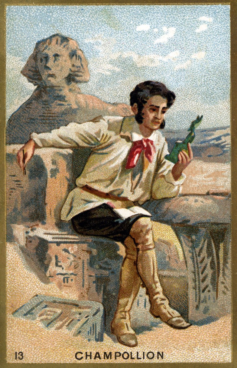 Porträtt av Jean François (Jean-Francois) Champollion, dit le Jeune (1790 - 1832) fransk egyptolog. Kromolitografi av 1800-talet. av Unknown artist