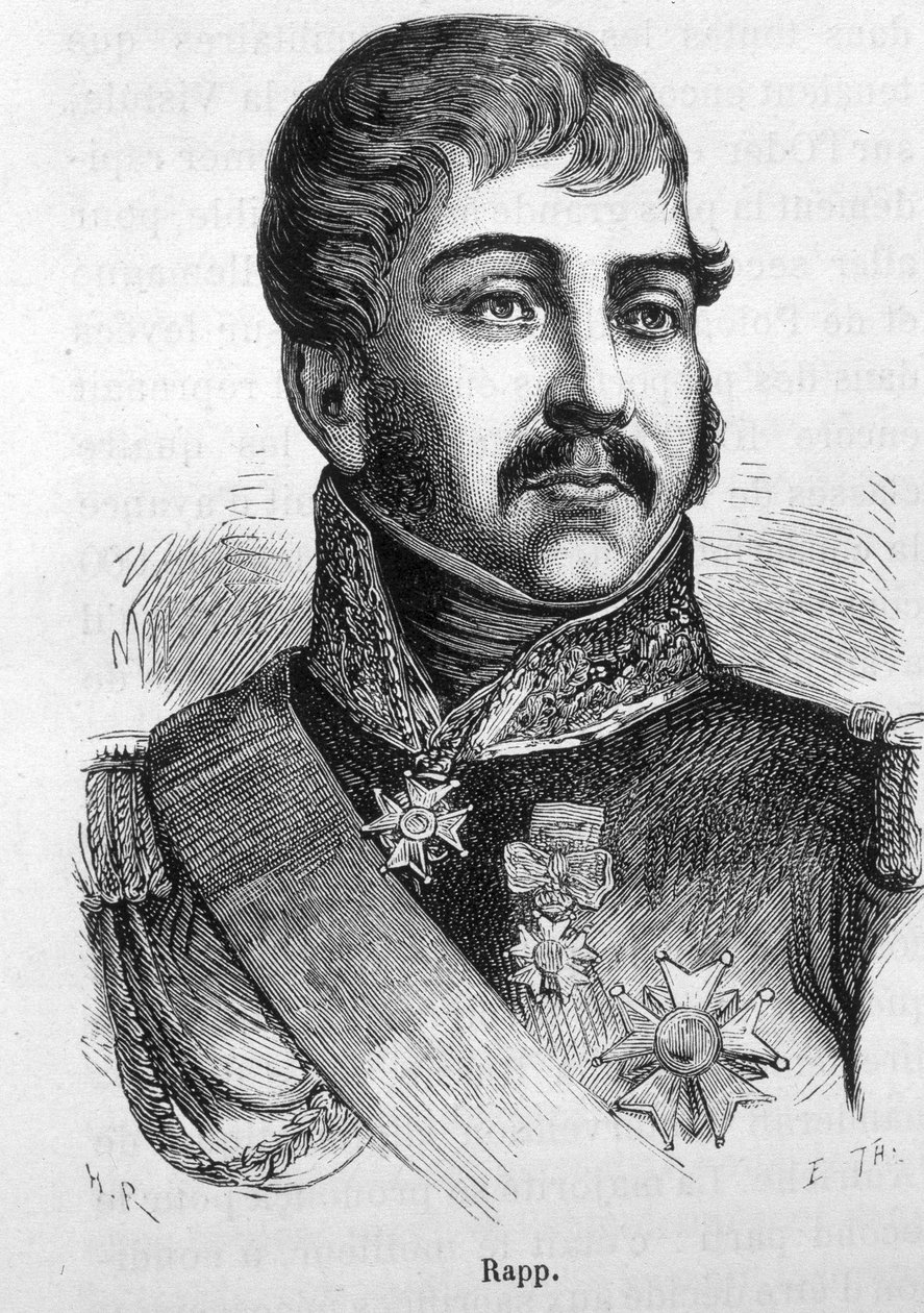 Porträtt av Jean Rapp (1772 - 1821). Gravyr från slutet av 1800-talet i "Histoire de France"" av H. Martin. av Unknown artist