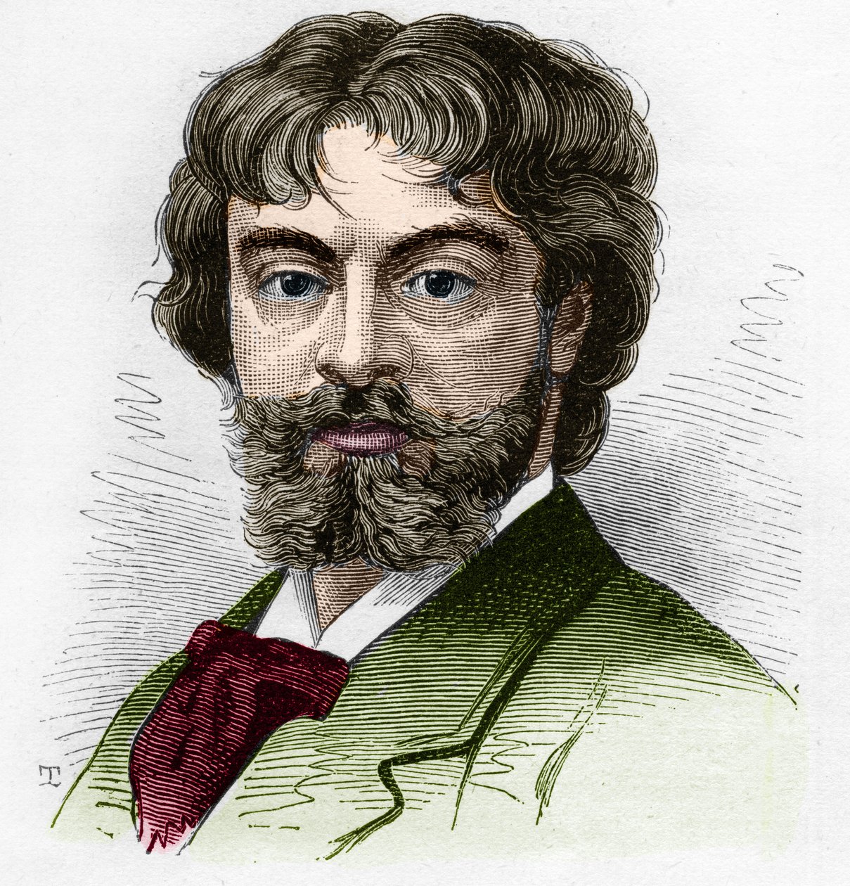 Porträtt av Jean Sully Mounet dit Mounet-Sully (Mounet Sully) (1841-1916), fransk komiker, medlem av Comedie Francaise. Gravyr i "" Le Monde Illustré"" nr 1168 av 16 augusti 1879. av Unknown artist