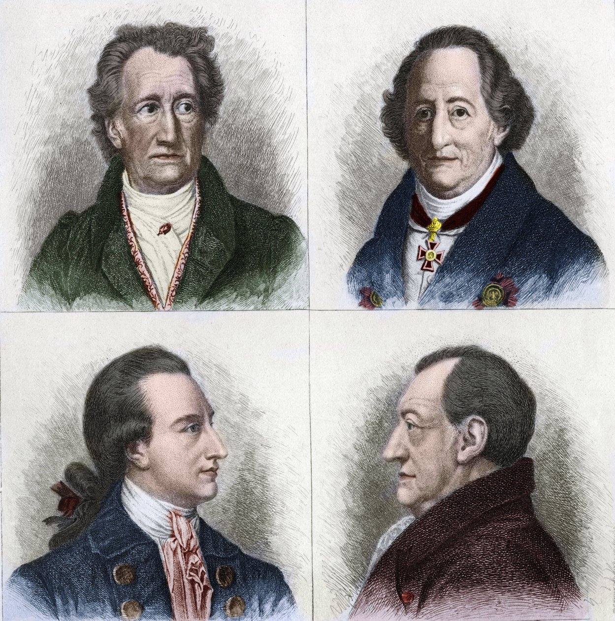 Porträtt av Johann Wolfgang Goethe (1749 - 1832), tysk författare, har olika åldrar i sitt liv. Gravyr av 1800-talet. av Unknown artist