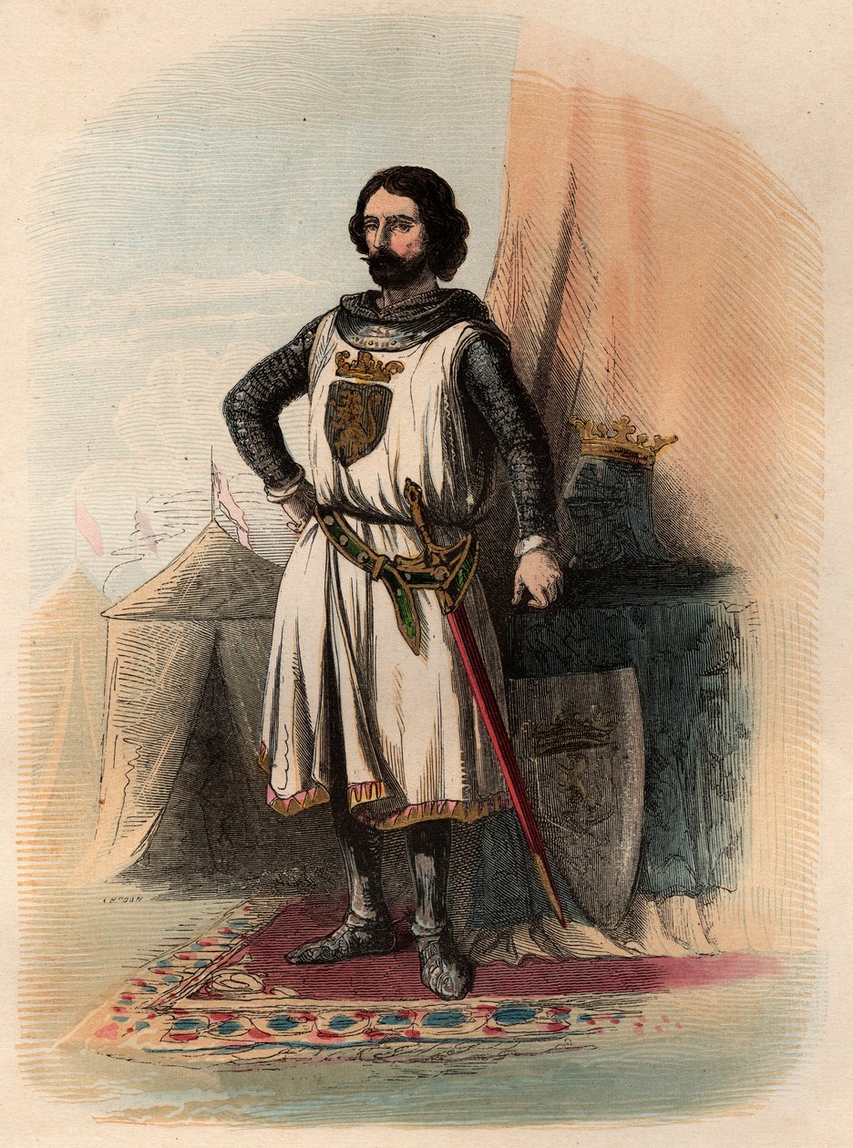 Porträtt av Johannes (Johann) I av Brabant, känd som den segerrike (1253-1294), var hertig av Brabant 1267-1294 och hertig av Limburg 1288-1294. Gravyr från 1868 i "Histoire de Belgique från primitiv tid till slutet av Leopold I:s rege"" av av Unknown artist