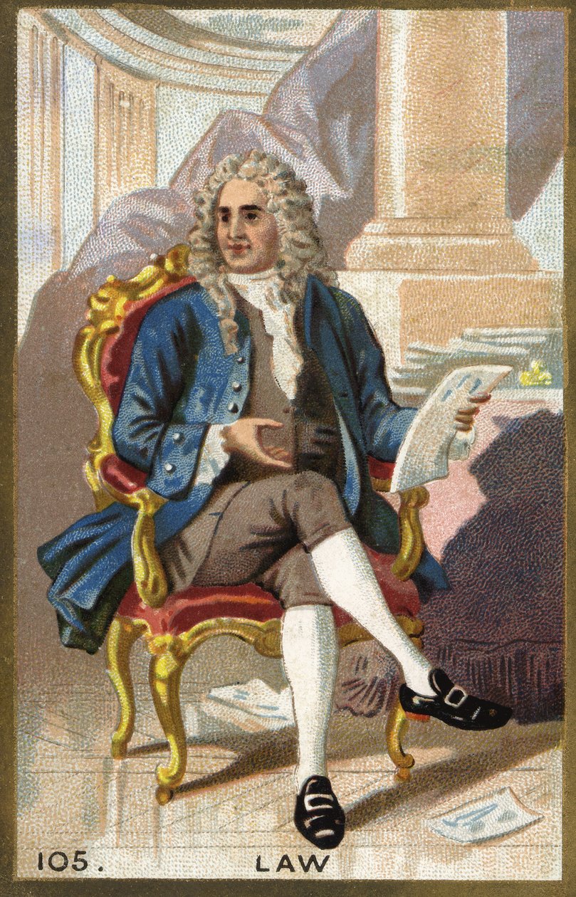 Porträtt av John Law (1671 - 1729), skotsk finansman. 1800-talets kromolitografi. av Unknown artist
